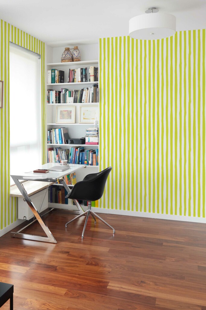 Removable wallpaper in Chartreuse handdrawn stripes design by Fancy Walls