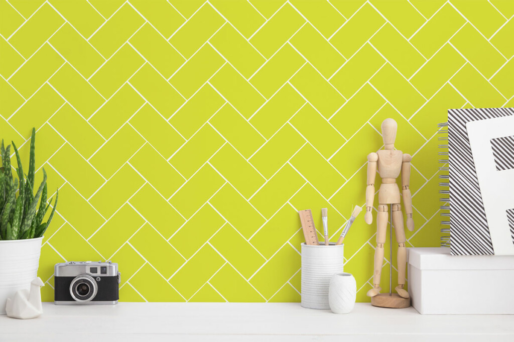 bright and uplifting green chartreuse lime green herringbone wallpaper for interior