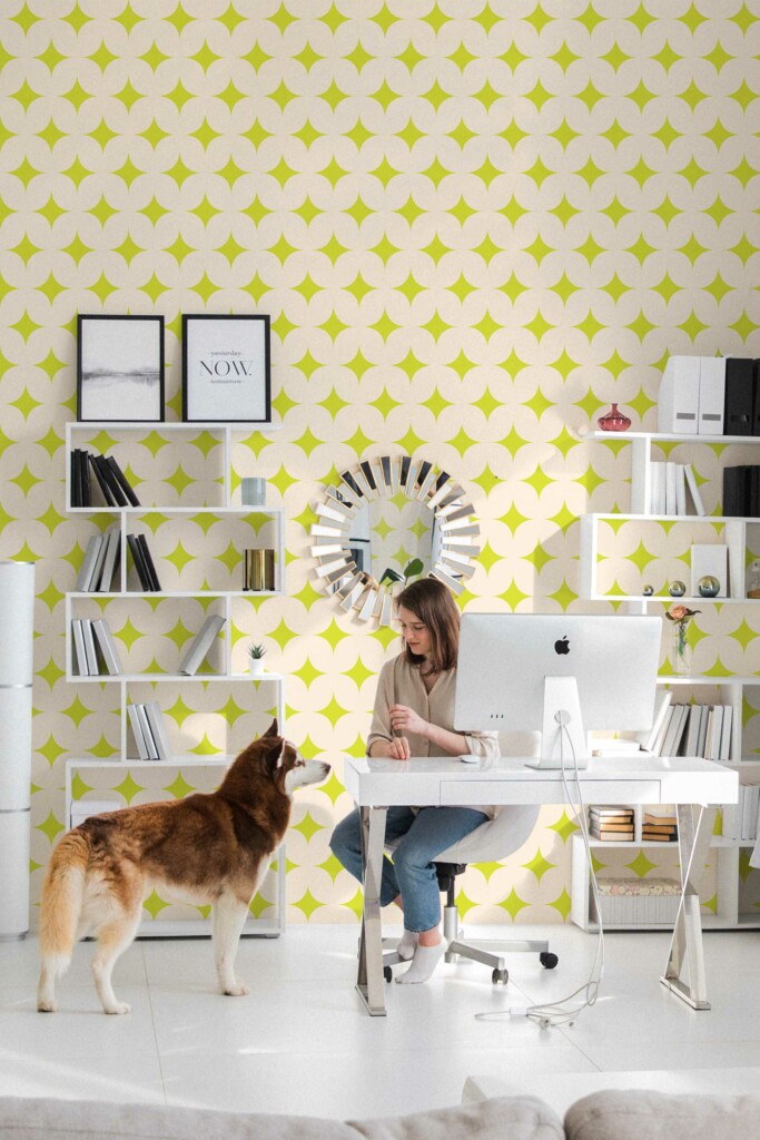 Removable wallpaper in Chartreuse stars on beige design by Fancy Walls