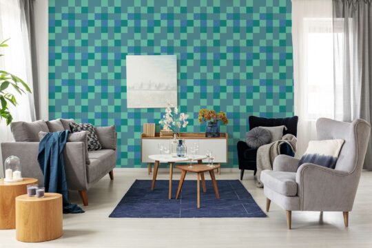 Self-adhesive Turquoise Checkers Blend wallpaper by Fancy Walls