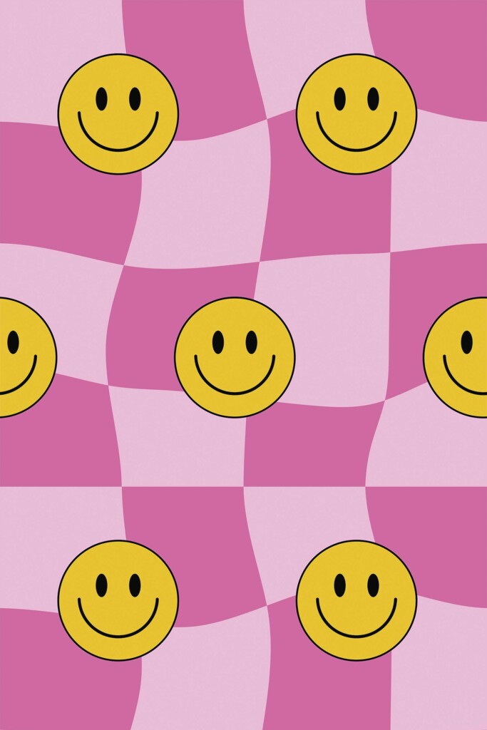 Playful pink and yellow smiley removable wallpaper by Fancy Walls