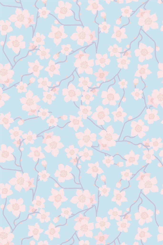 Pattern repeat of Cherry blossom removable wallpaper design
