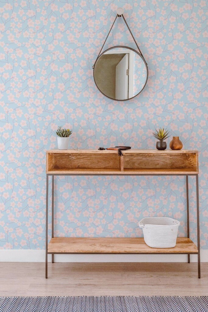 Contemporary style entryway decorated with Cherry blossom peel and stick wallpaper
