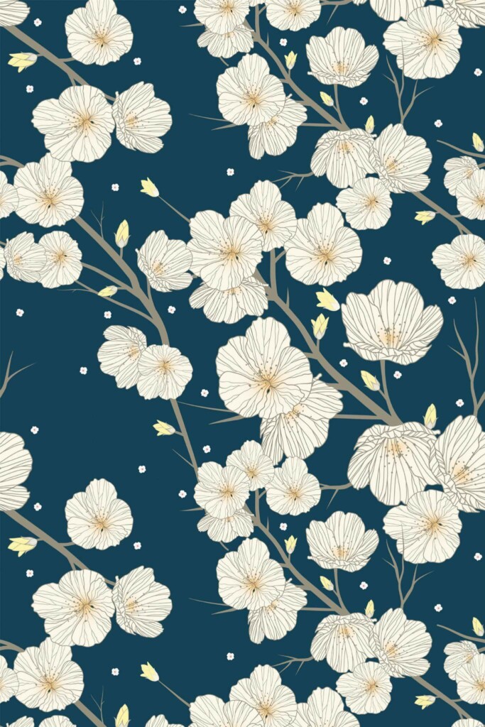 Pattern repeat of Cherry blossoms removable wallpaper design