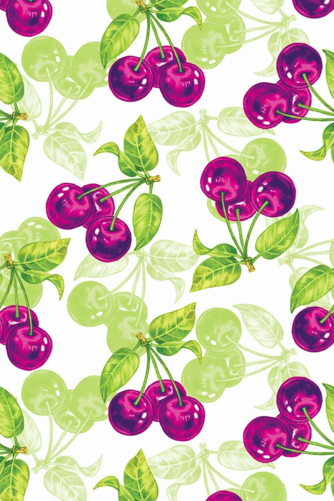 Pattern repeat of Cherry removable wallpaper design