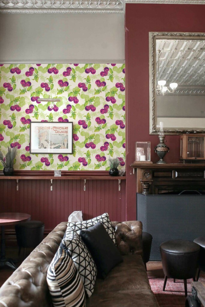 Rustic traditional style living room decorated with Cherry peel and stick wallpaper