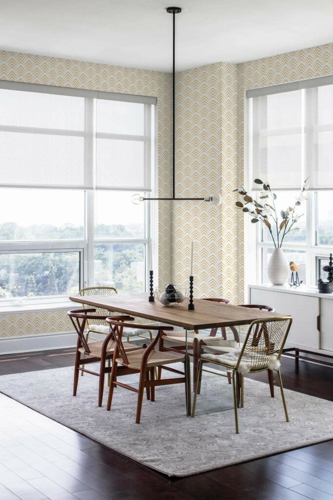 Modern minimalist style dining room decorated with Chevron arrows peel and stick wallpaper