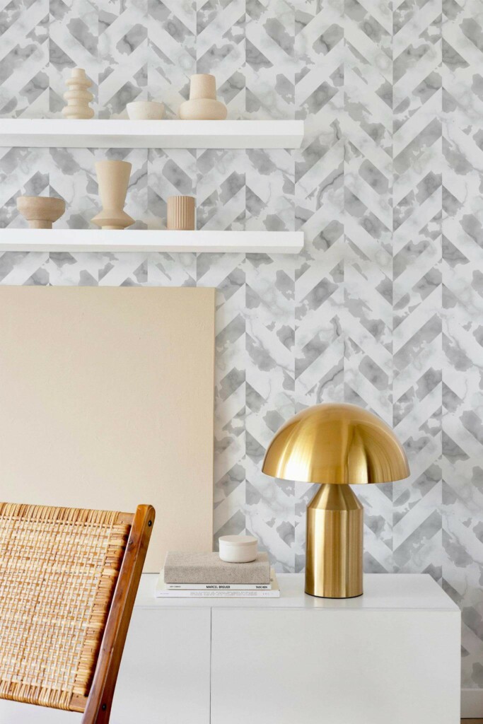 Modern style dining room decorated with Chevron stone peel and stick wallpaper