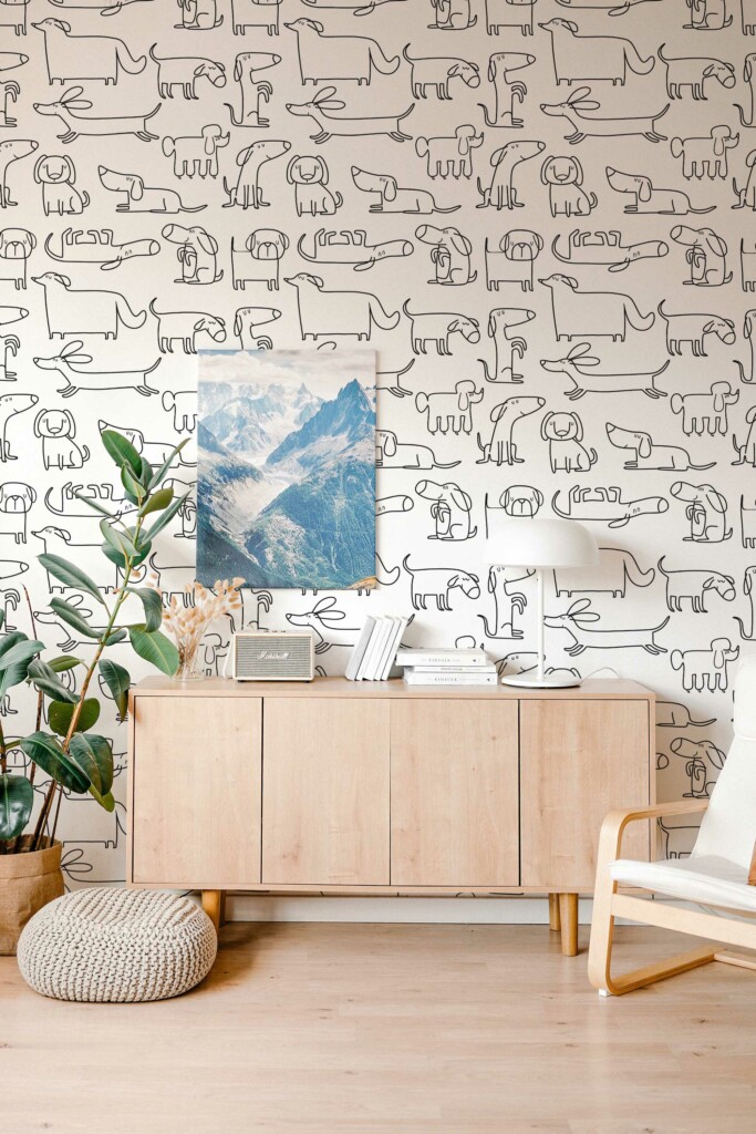 Monochrome Pup Playfulness removable wallpaper from Fancy Walls