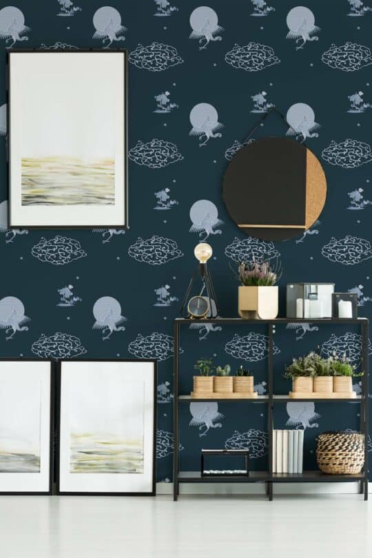 chinoiseries navy blue traditional wallpaper