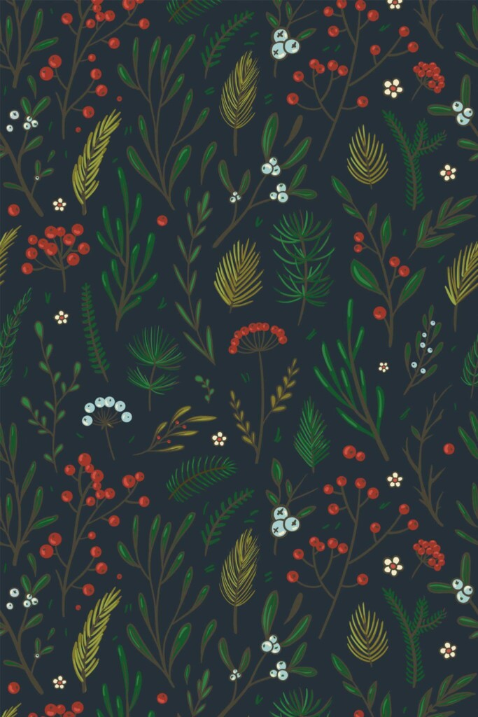 Pattern repeat of Christmas branch removable wallpaper design