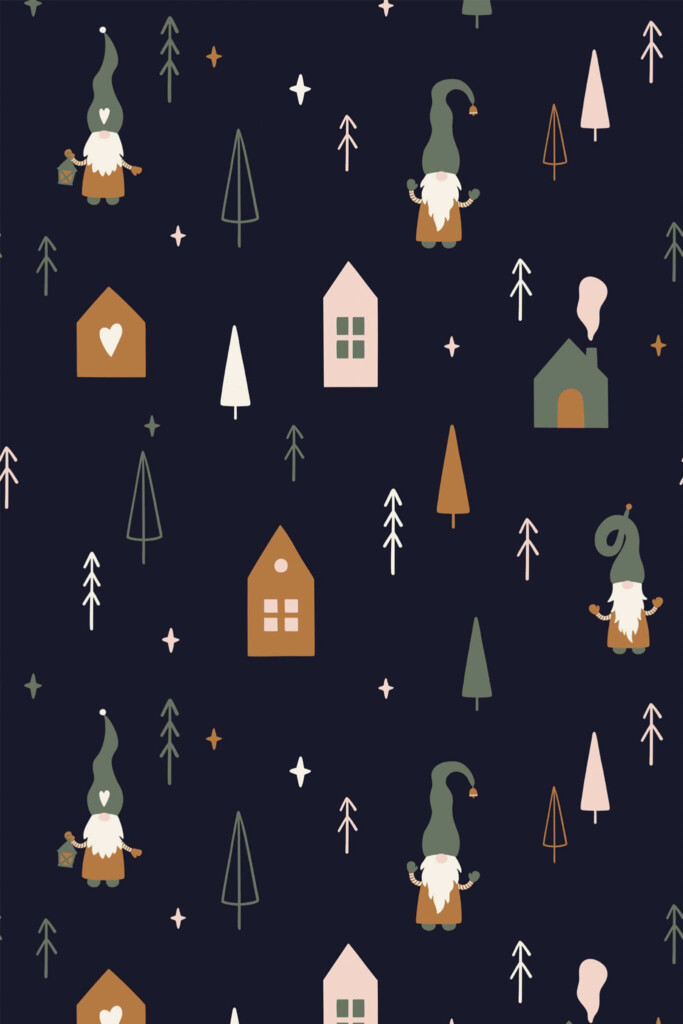 Pattern repeat of Christmas elves removable wallpaper design