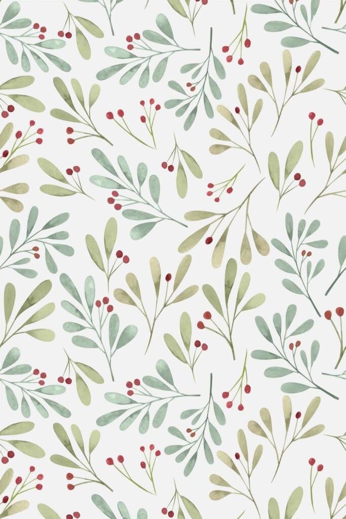 Pattern repeat of Christmas leaf removable wallpaper design