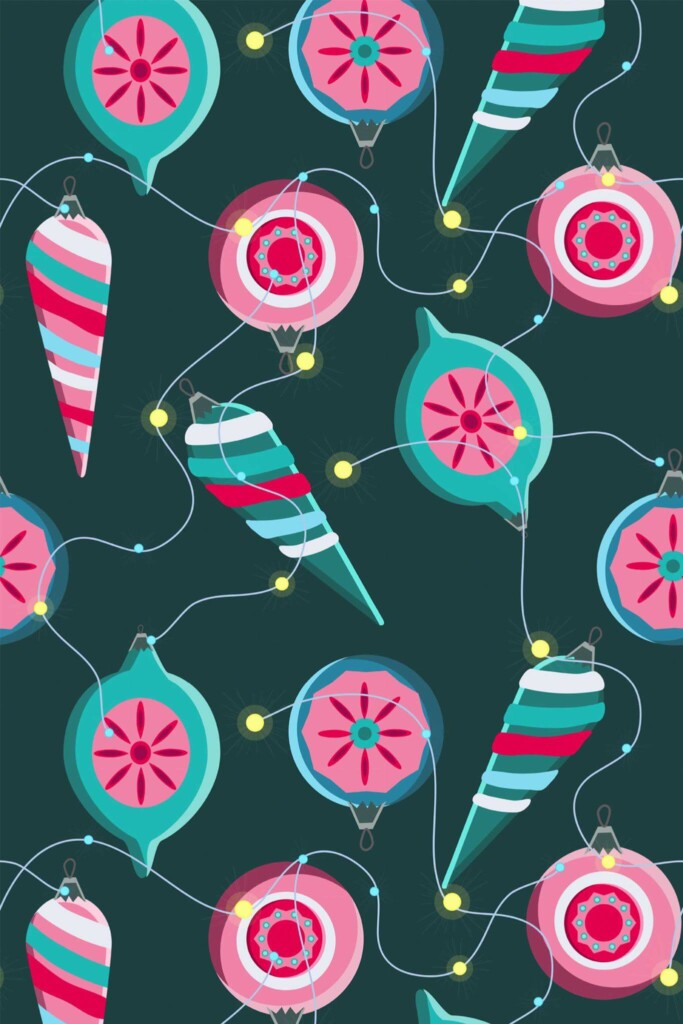 Pattern repeat of Christmas lights removable wallpaper design