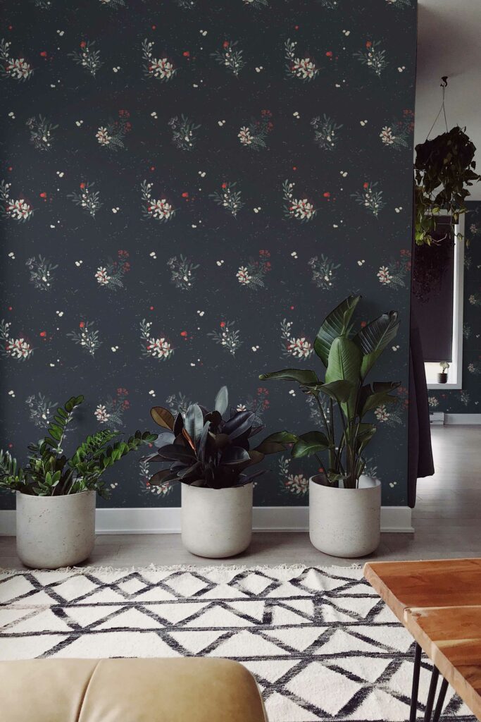 Self-adhesive wallpaper with elegant Christmas florals by Fancy Walls