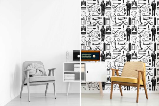 abstract black and white traditional wallpaper