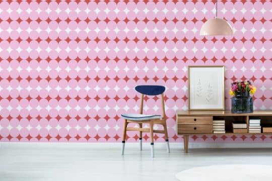Pink geometric diamond and circle wallpaper for walls
