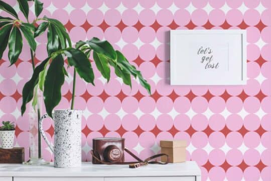Pink geometric diamond and circle peel and stick wallpaper
