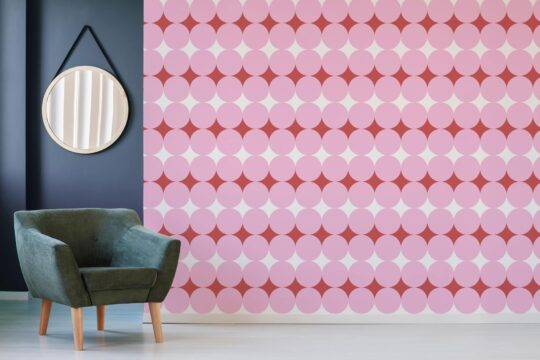 Pink geometric diamond and circle peel and stick removable wallpaper