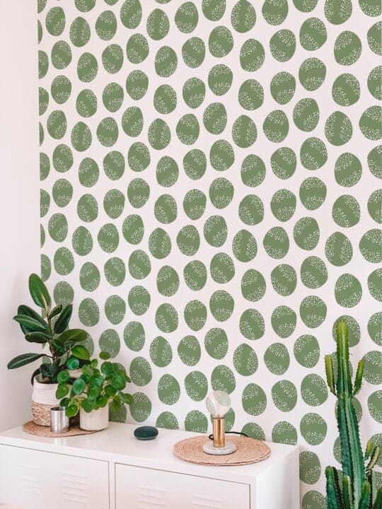 Scandinavian green circle pattern wallpaper peel and stick