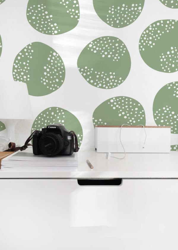 Scandinavian green circle pattern peel and stick removable wallpaper
