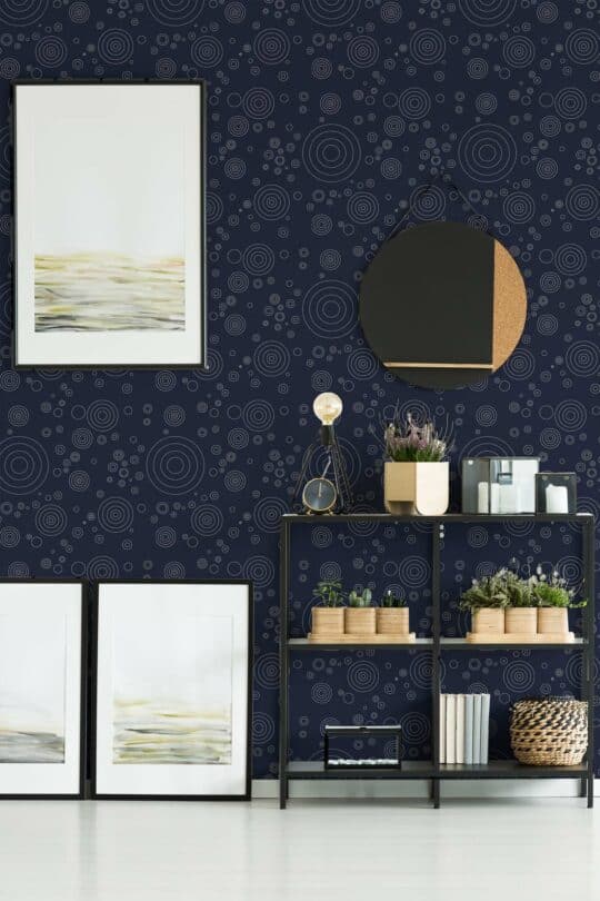 geometric navy blue traditional wallpaper