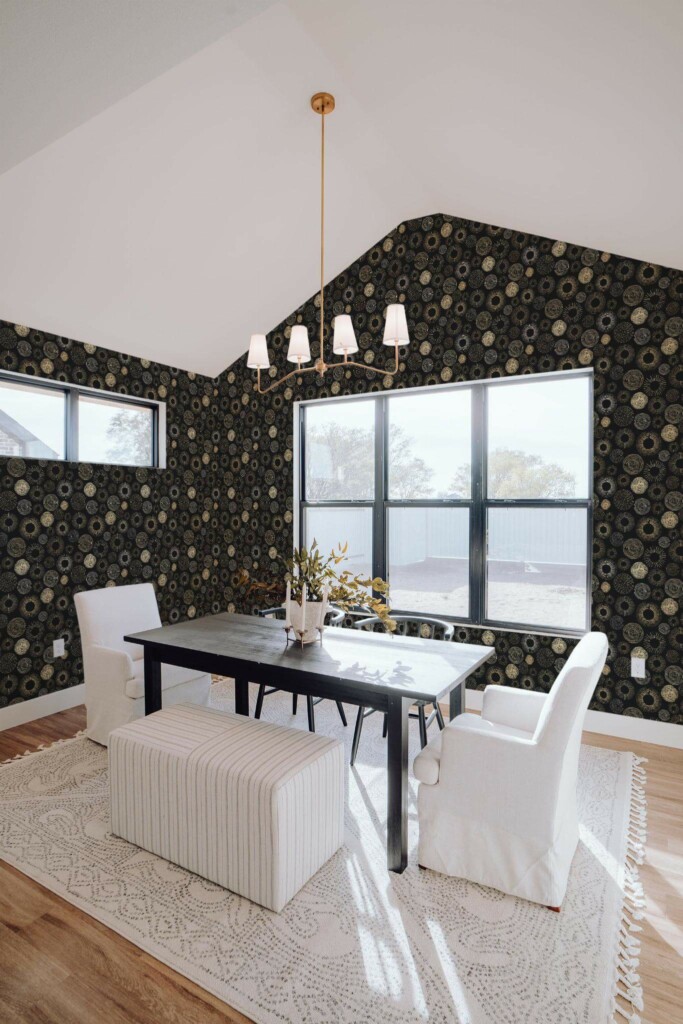 Elegant minimal style dining room decorated with Circles seamless pattern peel and stick wallpaper