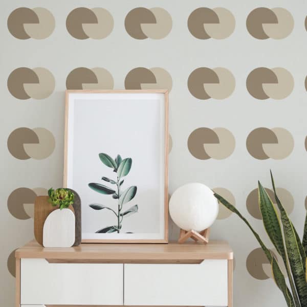 brown and beige circular peel and stick removable wallpaper