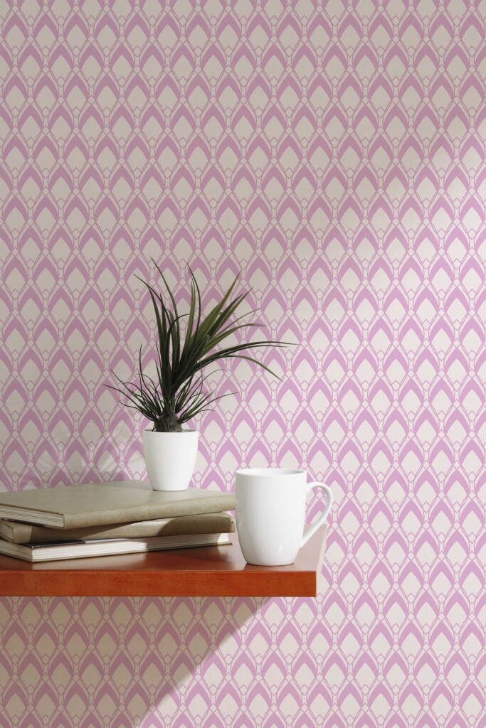 Fancy Walls classic unpasted wallpaper in Light Pink Art Deco pattern.