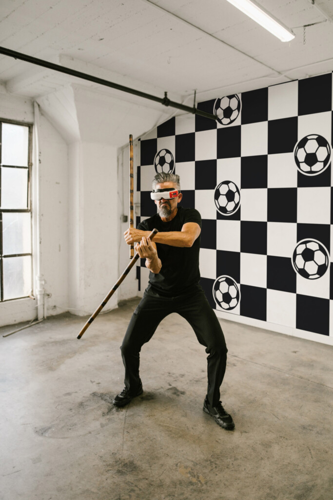 Fancy Walls football checkered pattern wall mural peel and stick.