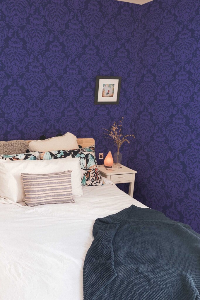 Fancy Walls removable wallpaper in classic purple damask design