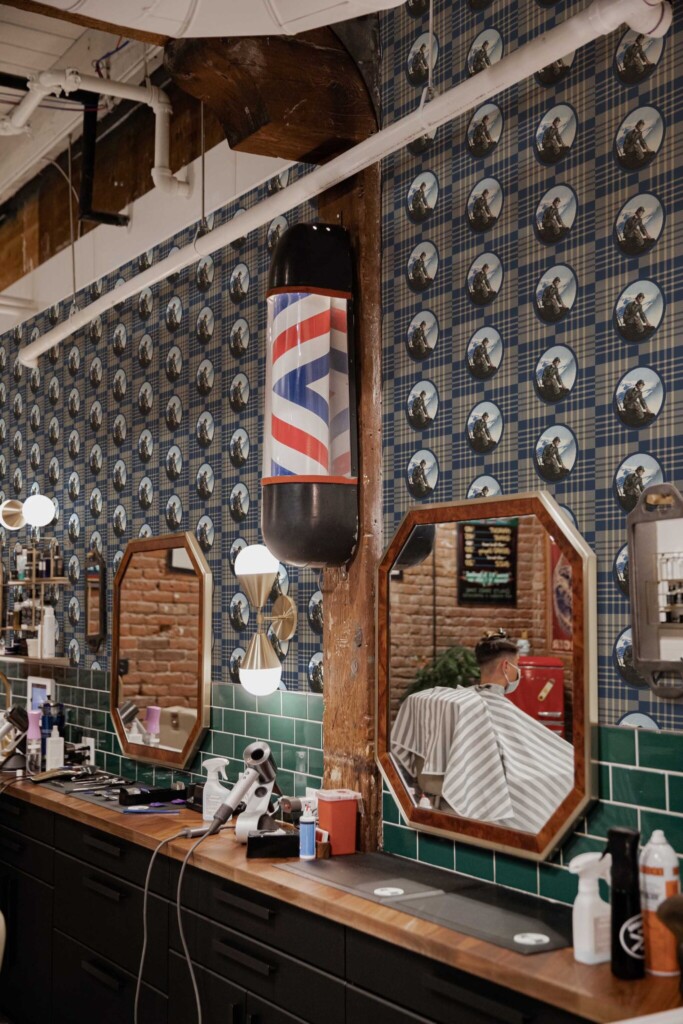 Peel and stick wallpaper with brown plaid Sherlock print by Fancy Walls