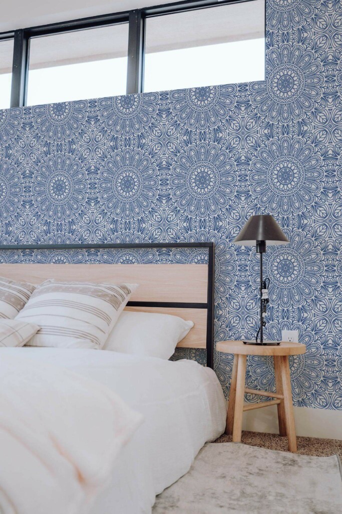 Scandinavian style bedroom decorated with Classical Morocco peel and stick wallpaper