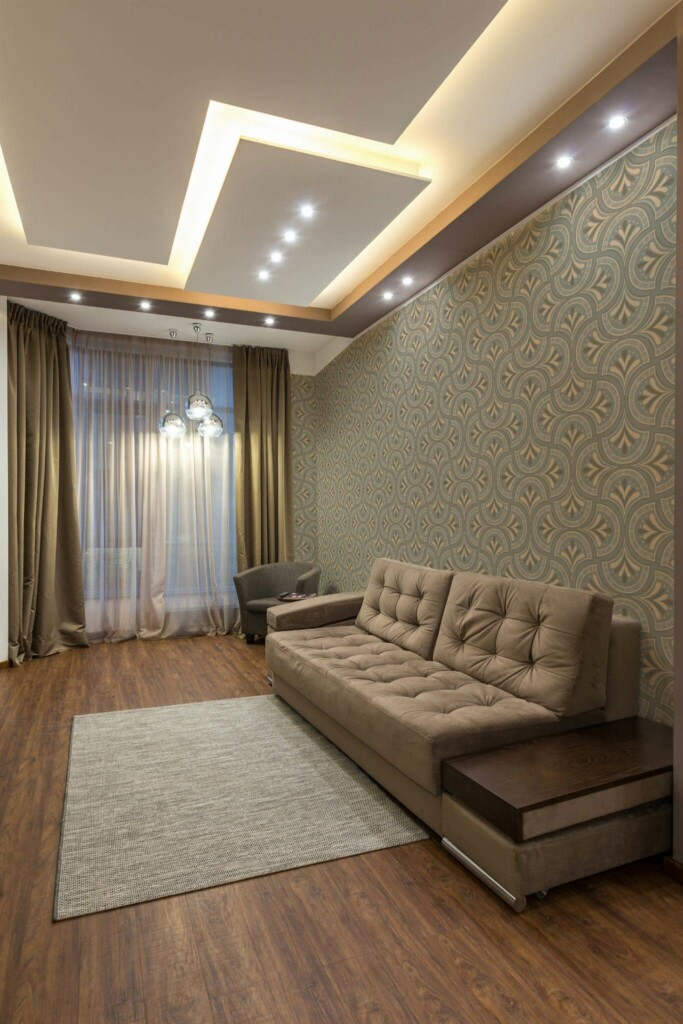 Modern Eastern European style living room decorated with Classy Art deco peel and stick wallpaper