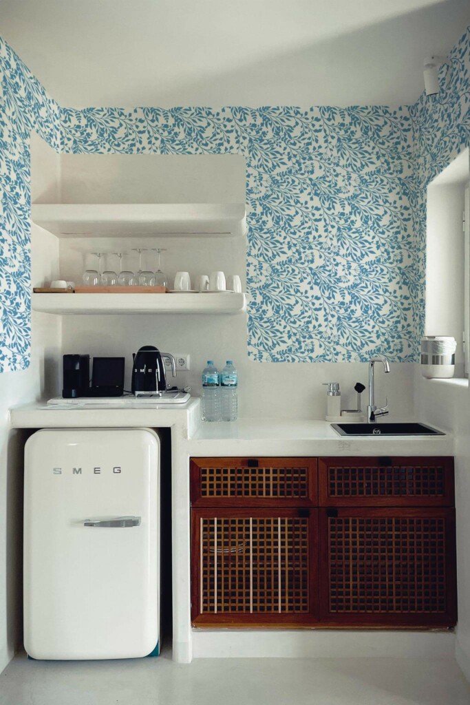 Rustic minimal style kitchen decorated with Classy floral peel and stick wallpaper