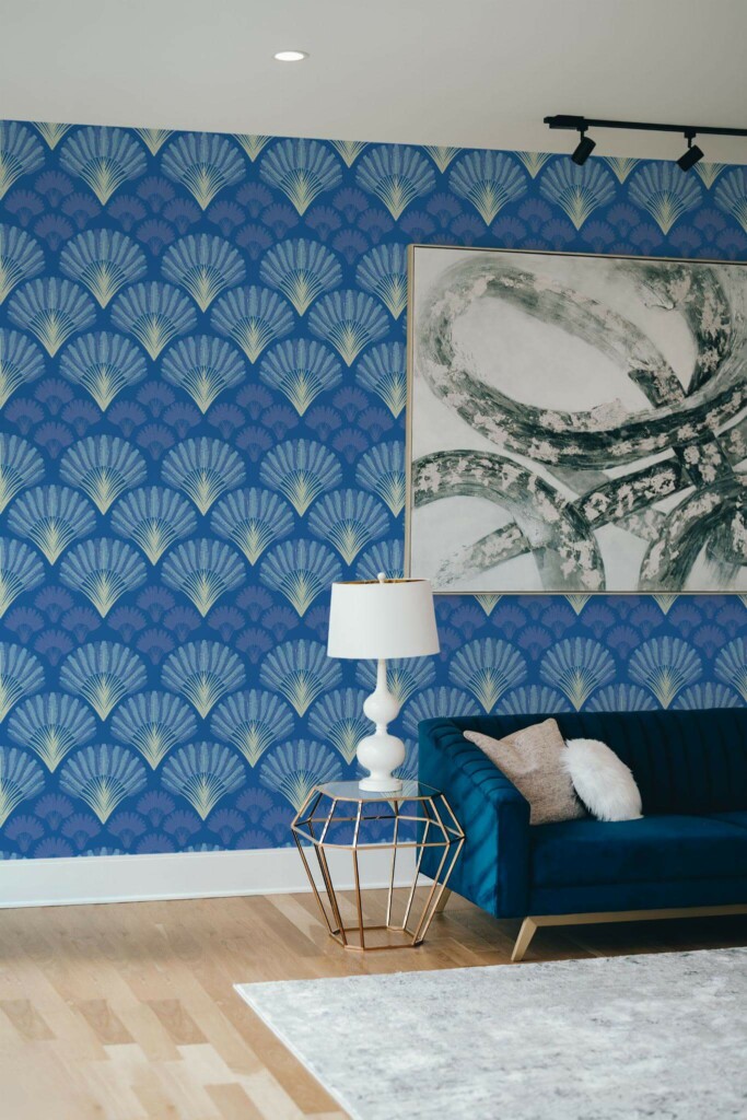Modern style living room decorated with Coastal Art Deco peel and stick wallpaper