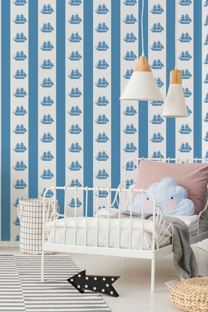 Blue and white Coastal Breeze wallpaper for walls peel and stick wallpaper by Fancy Walls