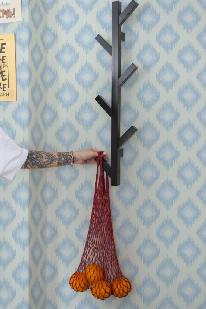 Scandinavian style kitchen decorated with Coastal ikat peel and stick wallpaper