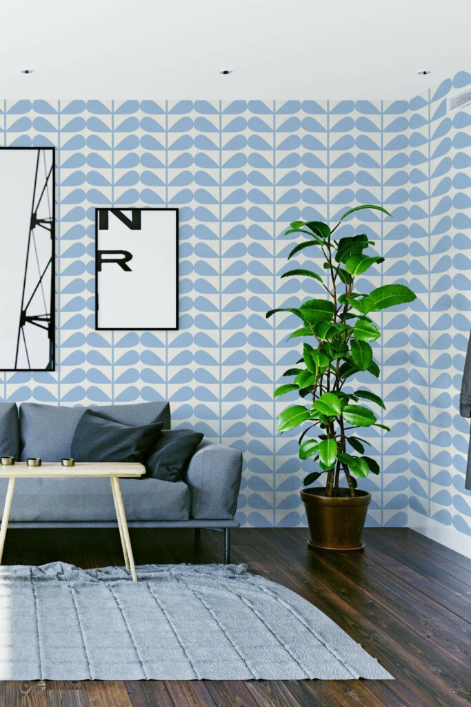 Modern scandinavian style living room decorated with Coastal leaves peel and stick wallpaper
