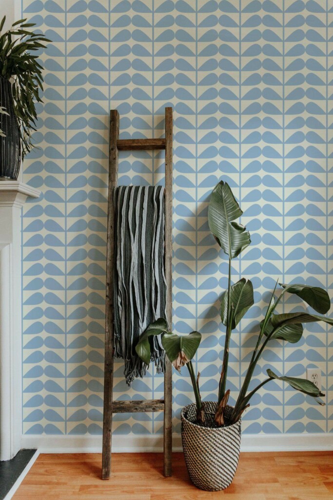 Scandinavian style living room decorated with Coastal leaves peel and stick wallpaper