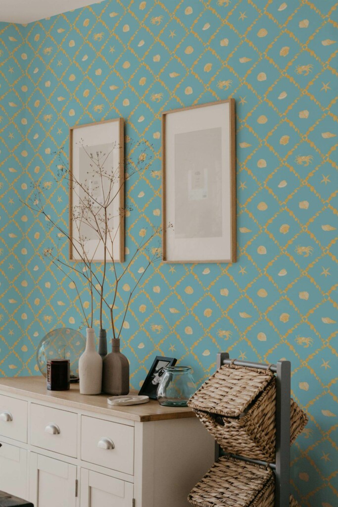 Scandinavian style bedroom decorated with Coastal pattern peel and stick wallpaper