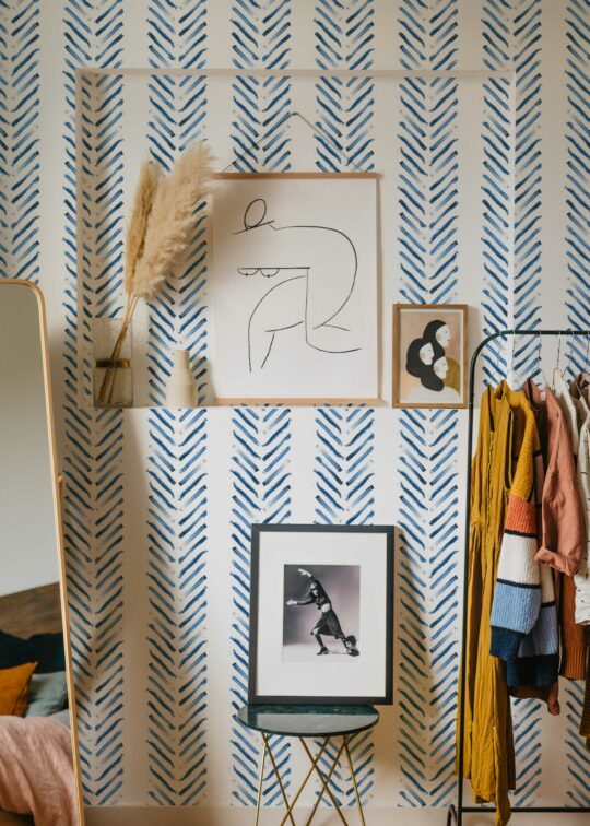 Traditional Whitewash Blue Herringbone Charm wallpaper by Fancy Walls