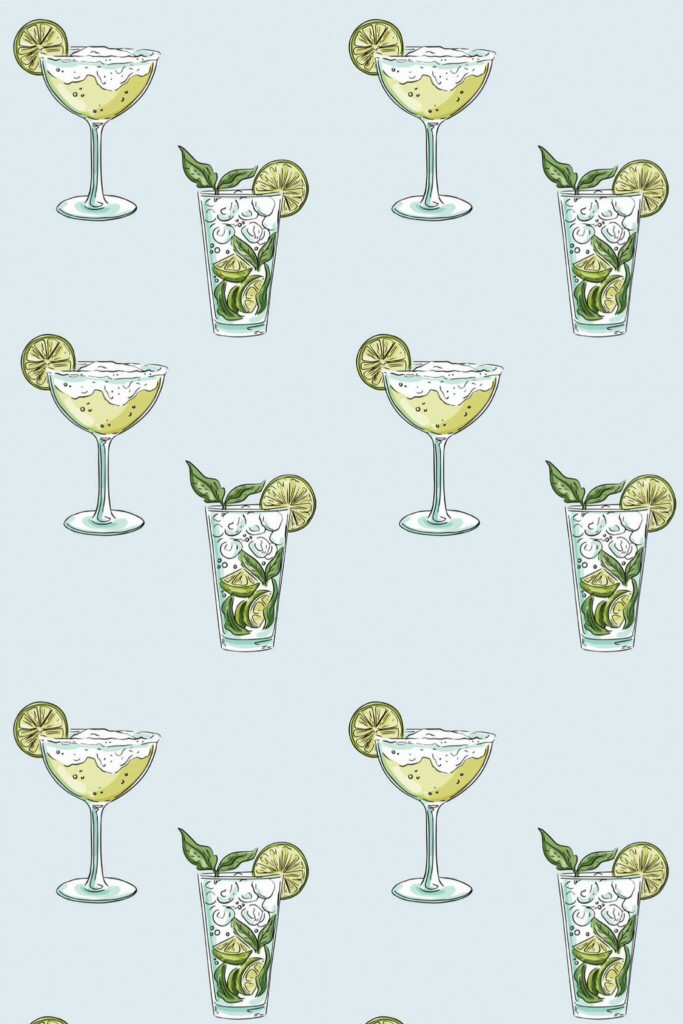 Pattern repeat of Cocktail removable wallpaper design
