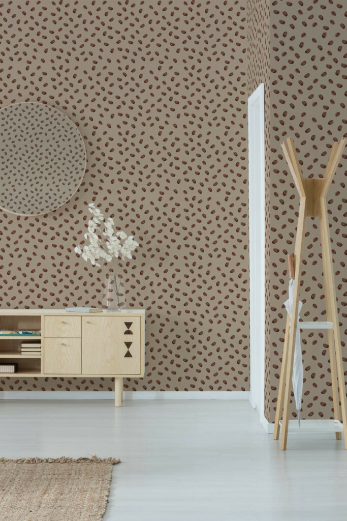 Minimal style entryway decorated with Coffee bean peel and stick wallpaper