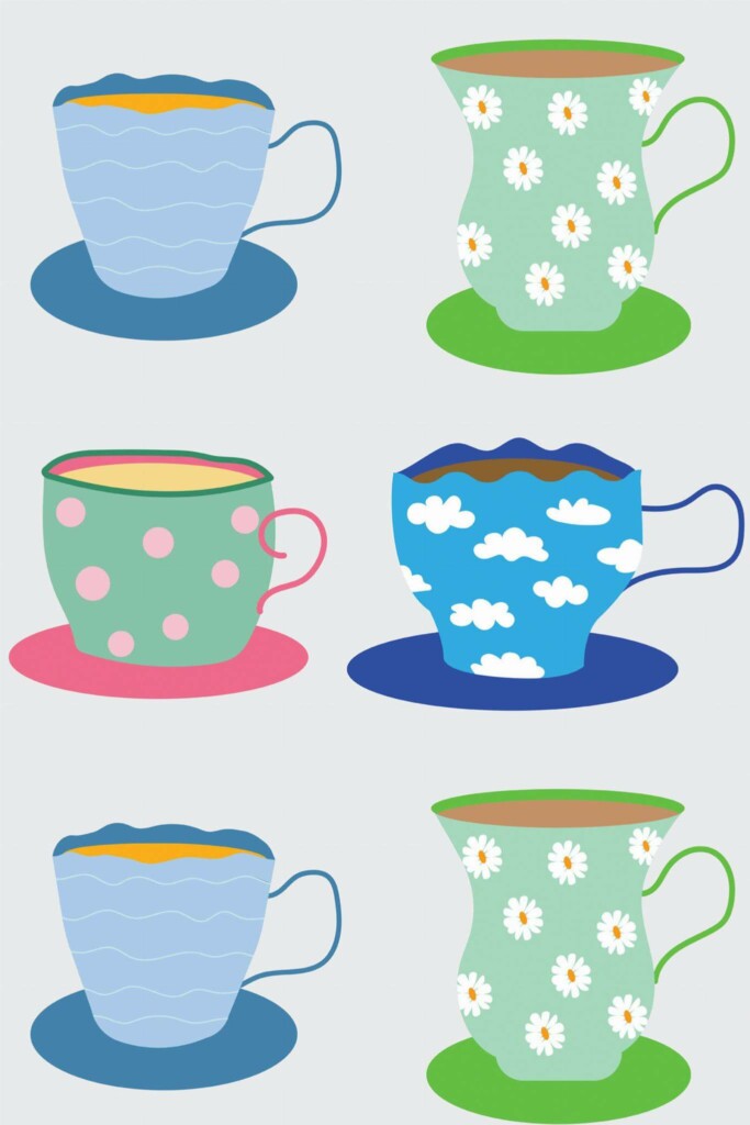 Pattern repeat of Coffee cup removable wallpaper design