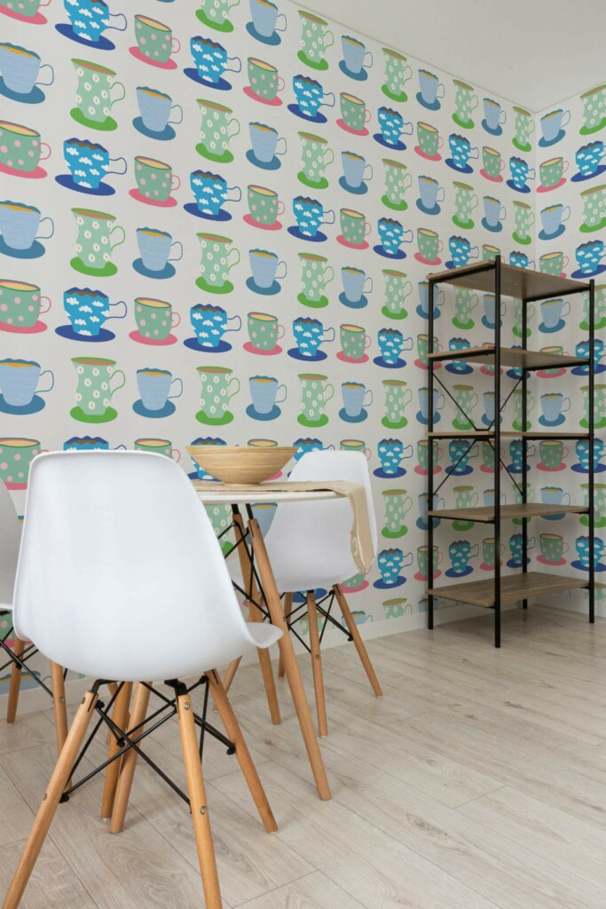 Minimalist style dining room decorated with Coffee cups peel and stick wallpaper