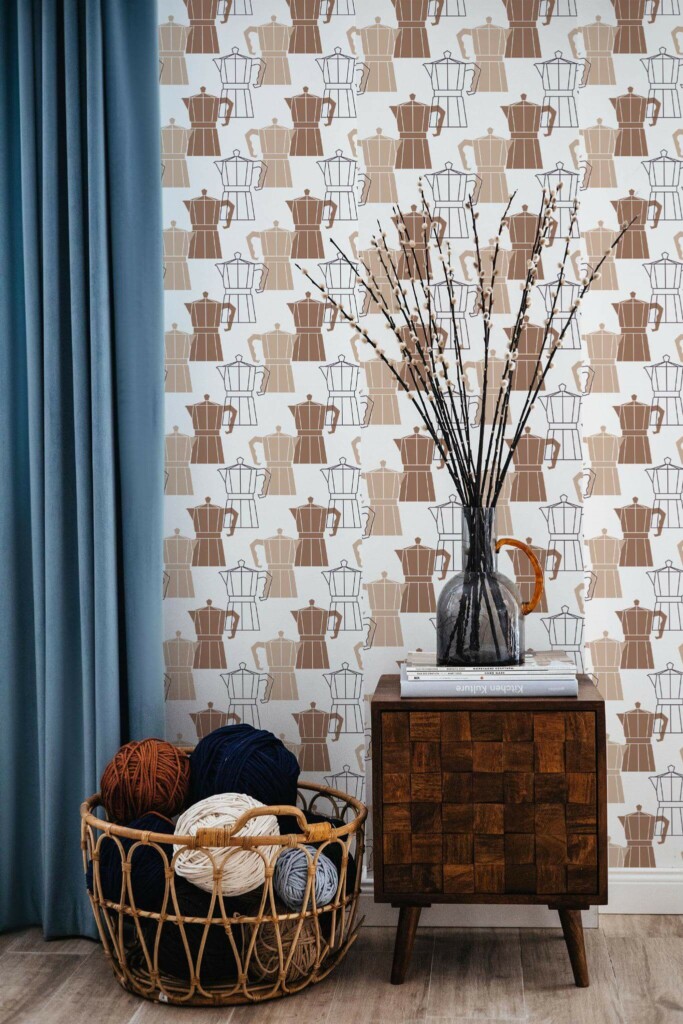 Coastal style living room decorated with Coffee peel and stick wallpaper