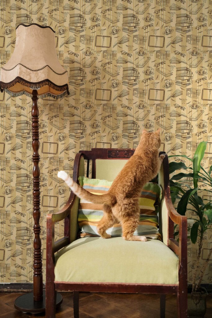 Removable wallpaper with coffee and books theme by Fancy Walls