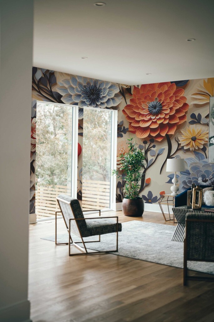 Fancy Walls vibrant 3D floral removable wall mural for accent wall