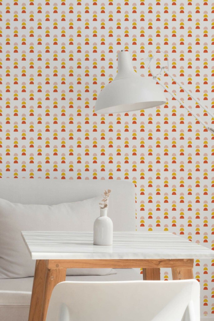 Minimal style dining room decorated with Colorful abstract shape peel and stick wallpaper